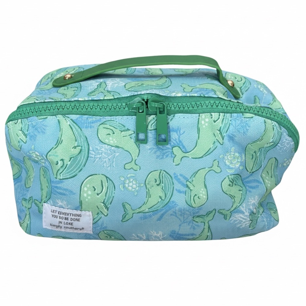 🔴 Simply Southern Whale Print Cosmo Bag Lay-Flat Cosmetic Case EUC